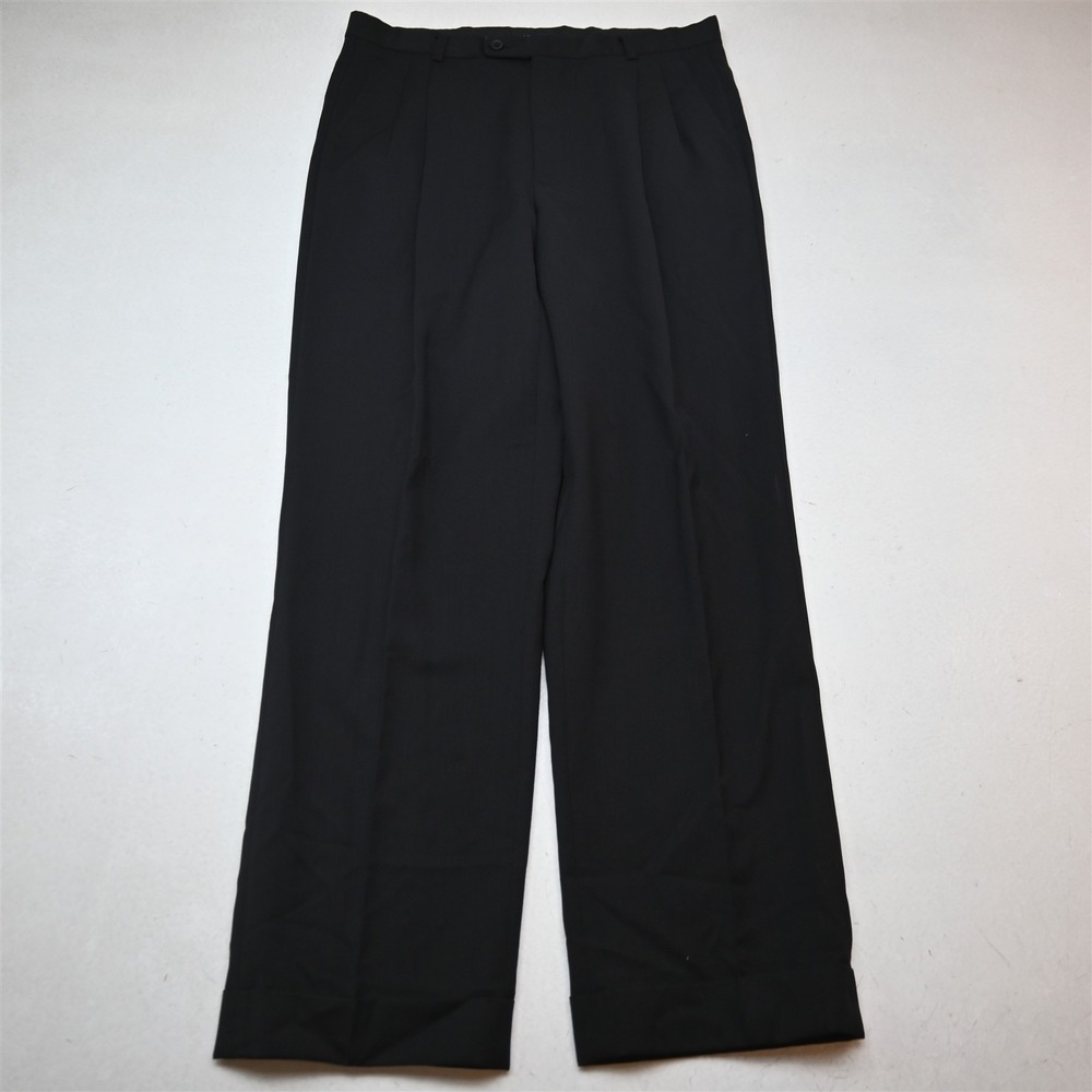 Giorgio Cosani 32x30 Black 100% Wool Pleated Cuffed High Waist Baggy Dress Pants